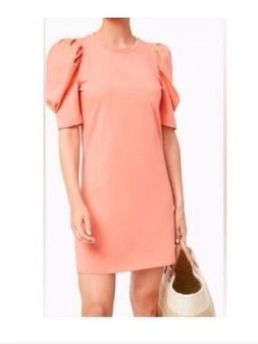 Pomander Place Coral Puff-Sleeve Mini Dress